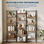 Noir / Brun, style industriel, étagère bibliothèque ouverte à 5 niveaux pour 1 à 2 utilisateurs