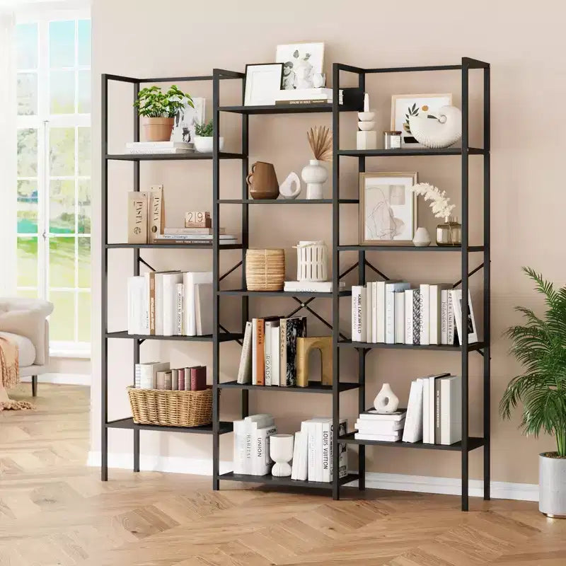 Noir / Brun, style industriel, étagère bibliothèque ouverte à 5 niveaux pour 1 à 2 utilisateurs