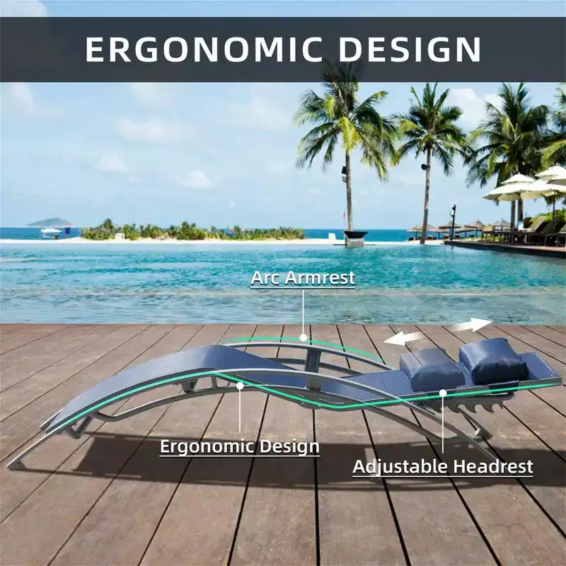 Ensemble de 2 chaises longues d'extérieur réglables bleues en aluminium avec table d'appoint