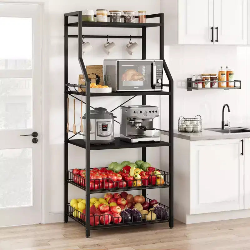 5-Tier Rustic Microwave Stand, Storage Rack with Adjustable Feet and Anti-Tip Kit