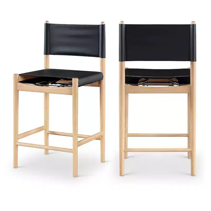 Tabouret de comptoir sans bras à dossier bas en cuir végétalien noir/marron/cognac/crème, 1 place
