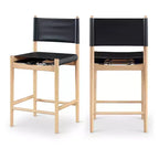Tabouret de comptoir sans bras à dossier bas en cuir végétalien noir/marron/cognac/crème, 1 place