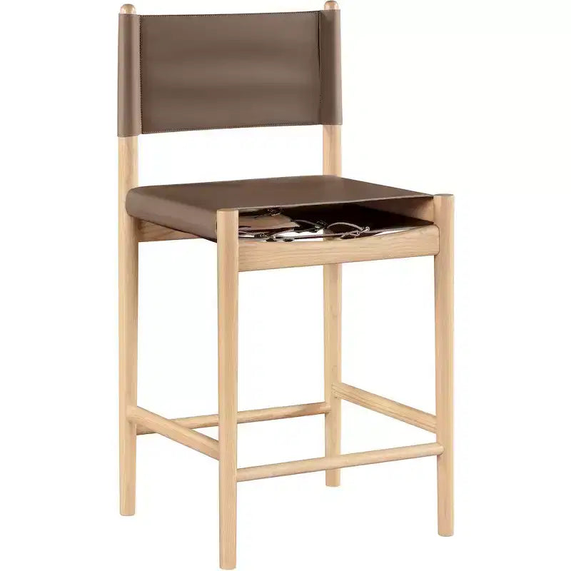 Tabouret de comptoir sans bras à dossier bas en cuir végétalien noir/marron/cognac/crème, 1 place