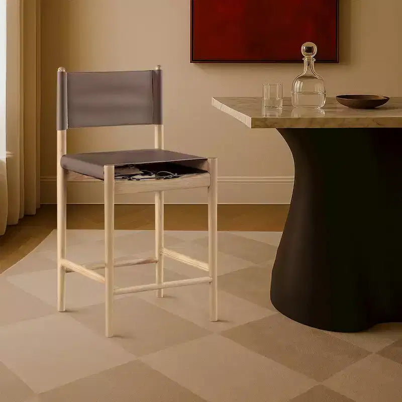 Tabouret de comptoir sans bras à dossier bas en cuir végétalien noir/marron/cognac/crème, 1 place