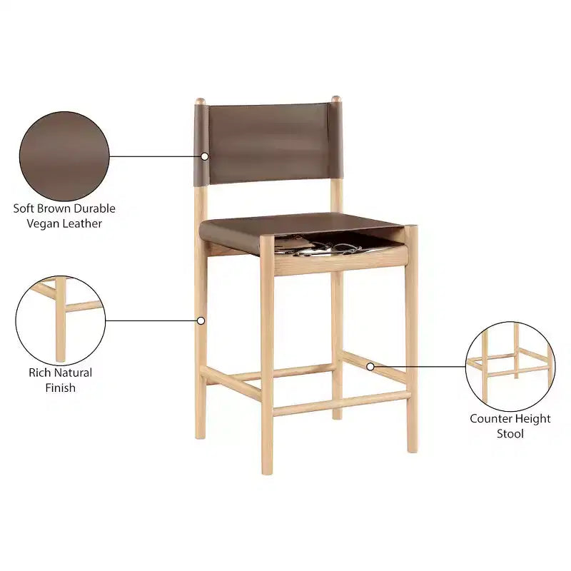 Tabouret de comptoir sans bras à dossier bas en cuir végétalien noir/marron/cognac/crème, 1 place
