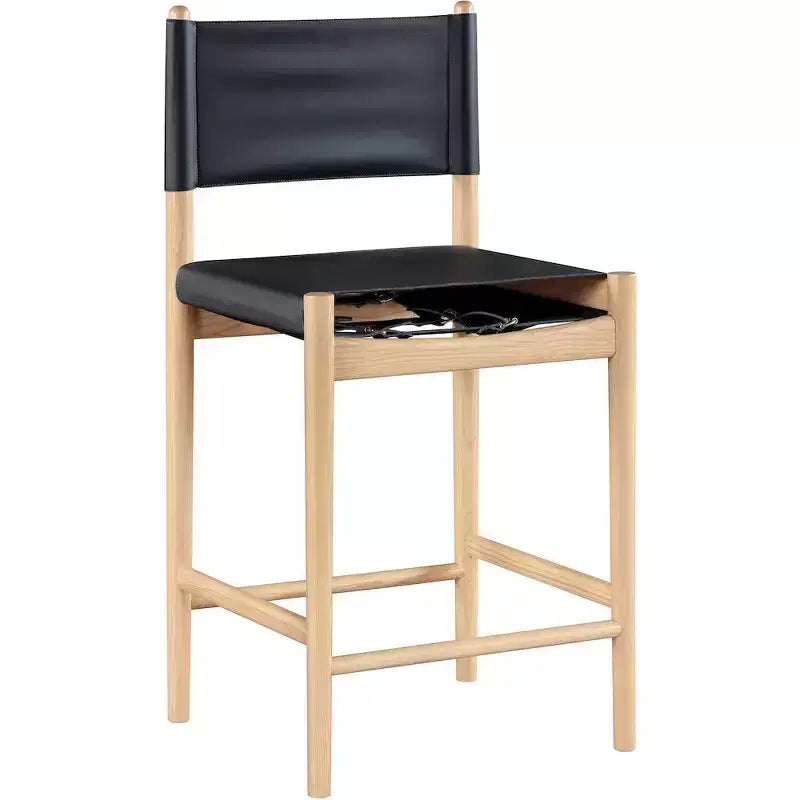 Tabouret de comptoir sans bras à dossier bas en cuir végétalien noir/marron/cognac/crème, 1 place