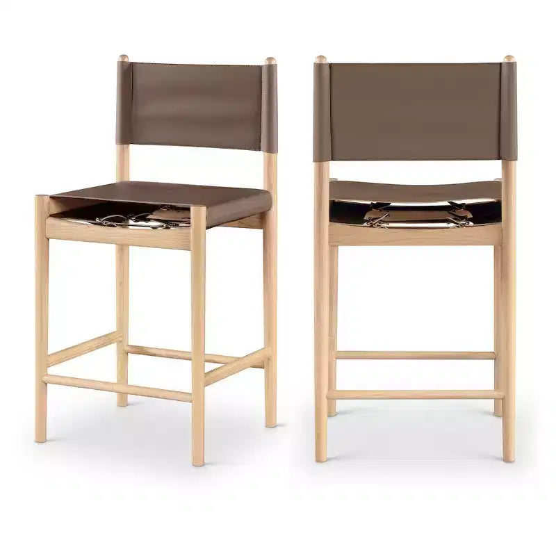 Tabouret de comptoir sans bras à dossier bas en cuir végétalien noir/marron/cognac/crème, 1 place