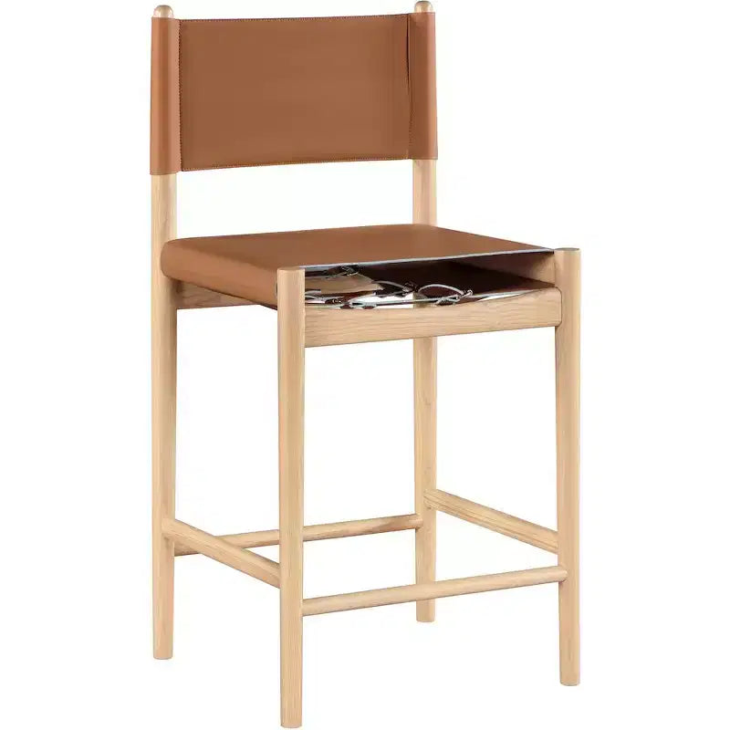 Tabouret de comptoir sans bras à dossier bas en cuir végétalien noir/marron/cognac/crème, 1 place