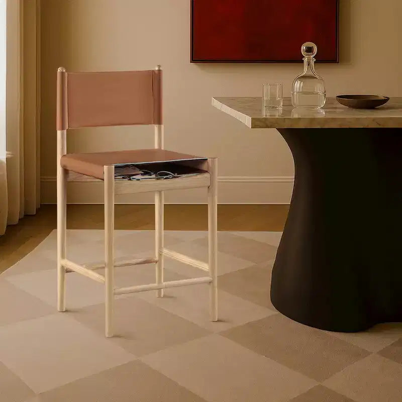 Tabouret de comptoir sans bras à dossier bas en cuir végétalien noir/marron/cognac/crème, 1 place