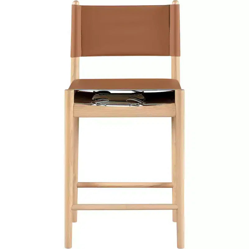 Tabouret de comptoir sans bras à dossier bas en cuir végétalien noir/marron/cognac/crème, 1 place