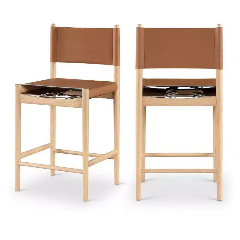 Tabouret de comptoir sans bras à dossier bas en cuir végétalien noir/marron/cognac/crème, 1 place