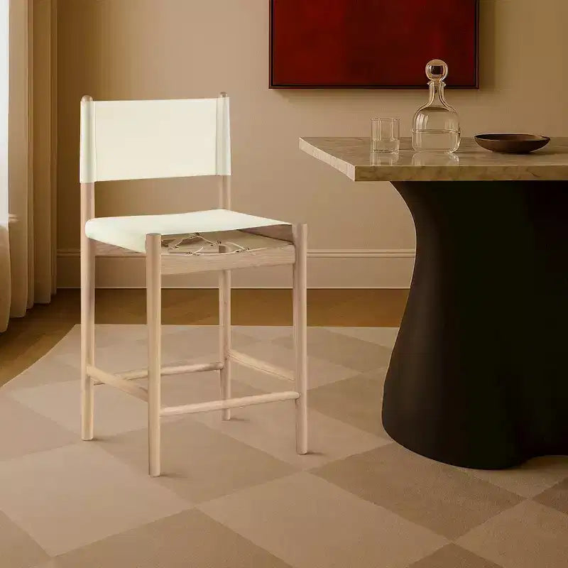 Tabouret de comptoir sans bras à dossier bas en cuir végétalien noir/marron/cognac/crème, 1 place
