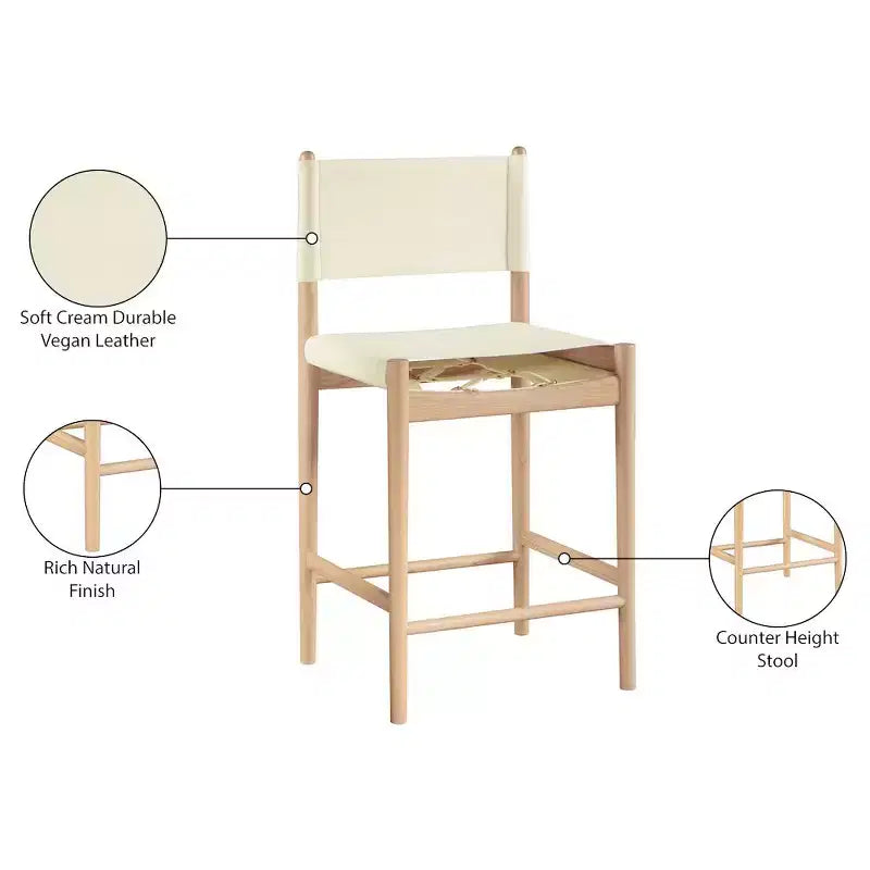 Tabouret de comptoir sans bras à dossier bas en cuir végétalien noir/marron/cognac/crème, 1 place