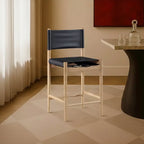 Tabouret de comptoir sans bras à dossier bas en cuir végétalien noir/marron/cognac/crème, 1 place