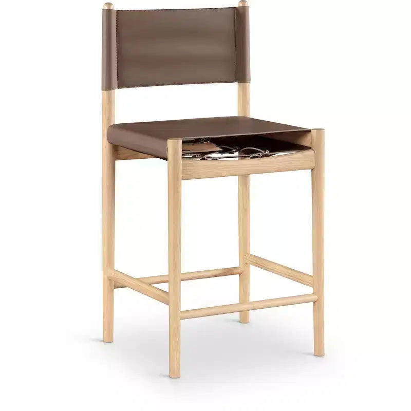 Tabouret de comptoir sans bras à dossier bas en cuir végétalien noir/marron/cognac/crème, 1 place