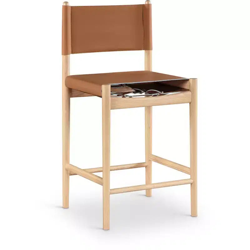 Tabouret de comptoir sans bras à dossier bas en cuir végétalien noir/marron/cognac/crème, 1 place