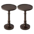 COZAYH Pedestal Tray Top End Table for Drink, Lamp, Plant, Dark Brown, Set of 2