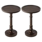 COZAYH Pedestal Tray Top End Table for Drink, Lamp, Plant, Dark Brown, Set of 2