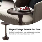 Table d'appoint piédestal ronde marron foncé, bois massif, lot de 2