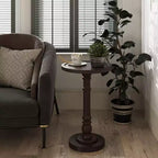 Table d'appoint piédestal ronde marron foncé, bois massif, lot de 2