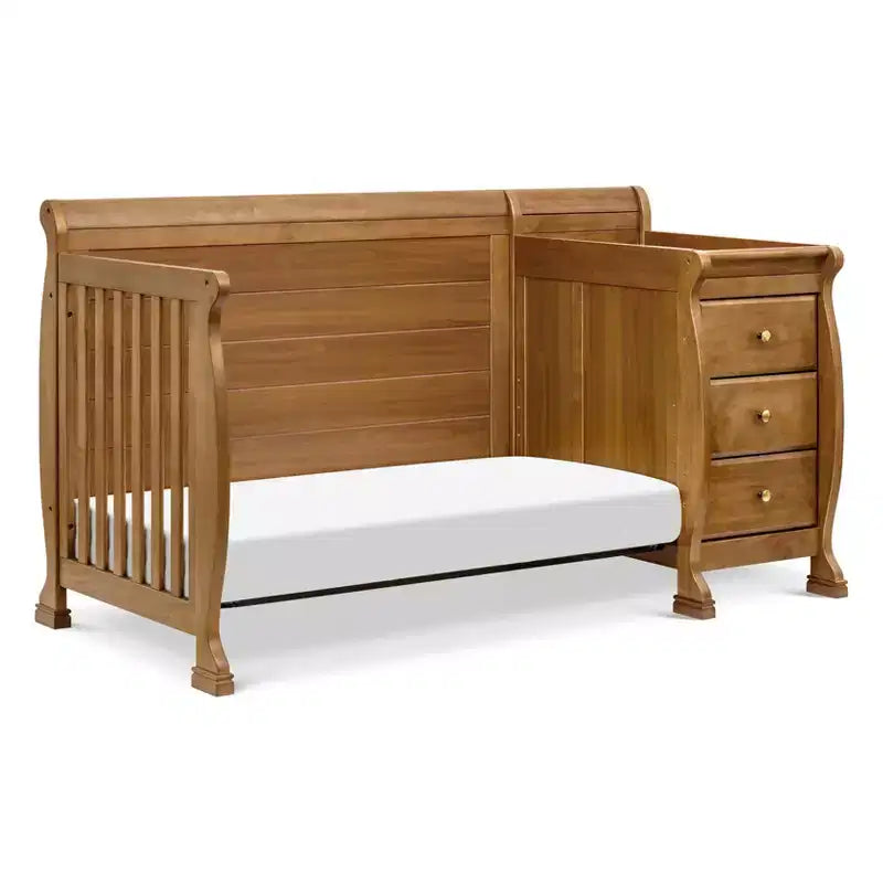 Lit de bébé et table à langer combinés 4-en-1 – Châtaignier / Espresso / Gris / Blanc, Unique