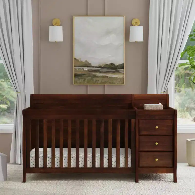 Lit de bébé et table à langer combinés 4-en-1 – Châtaignier / Espresso / Gris / Blanc, Unique