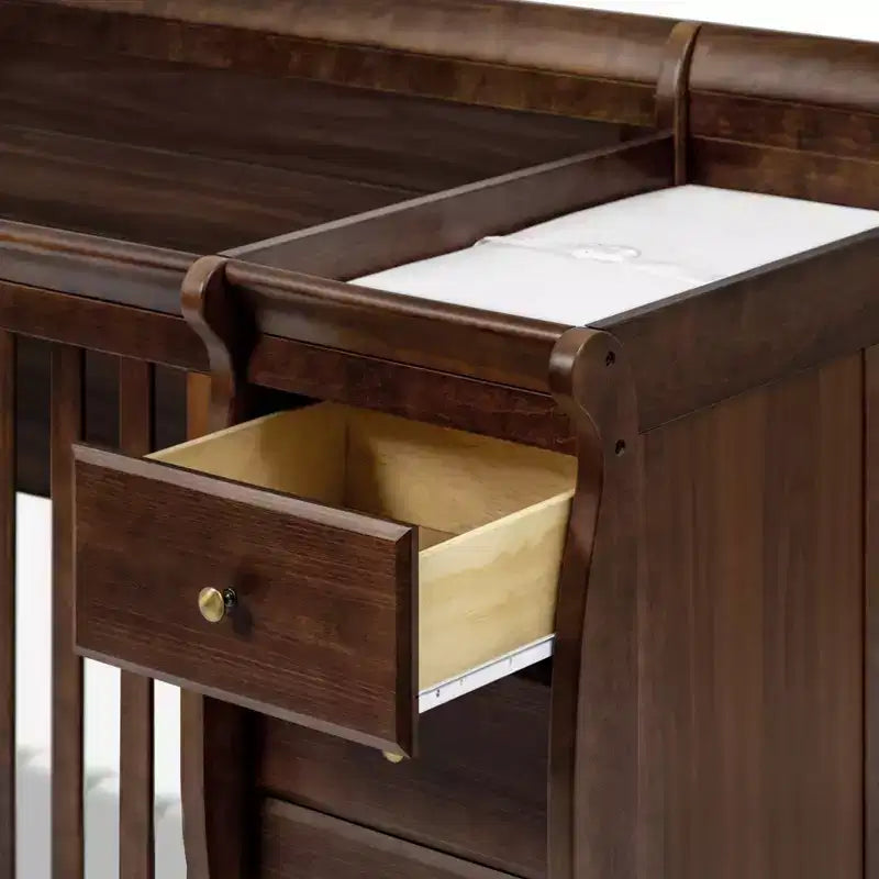 Lit de bébé et table à langer combinés 4-en-1 – Châtaignier / Espresso / Gris / Blanc, Unique