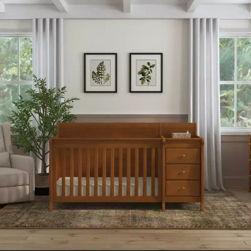 Lit de bébé et table à langer combinés 4-en-1 – Châtaignier / Espresso / Gris / Blanc, Unique