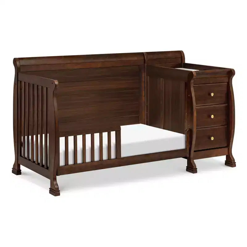 Lit de bébé et table à langer combinés 4-en-1 – Châtaignier / Espresso / Gris / Blanc, Unique