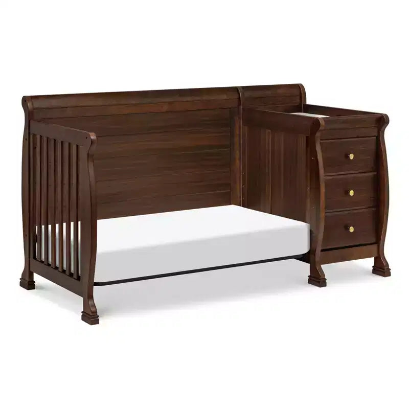 Lit de bébé et table à langer combinés 4-en-1 – Châtaignier / Espresso / Gris / Blanc, Unique