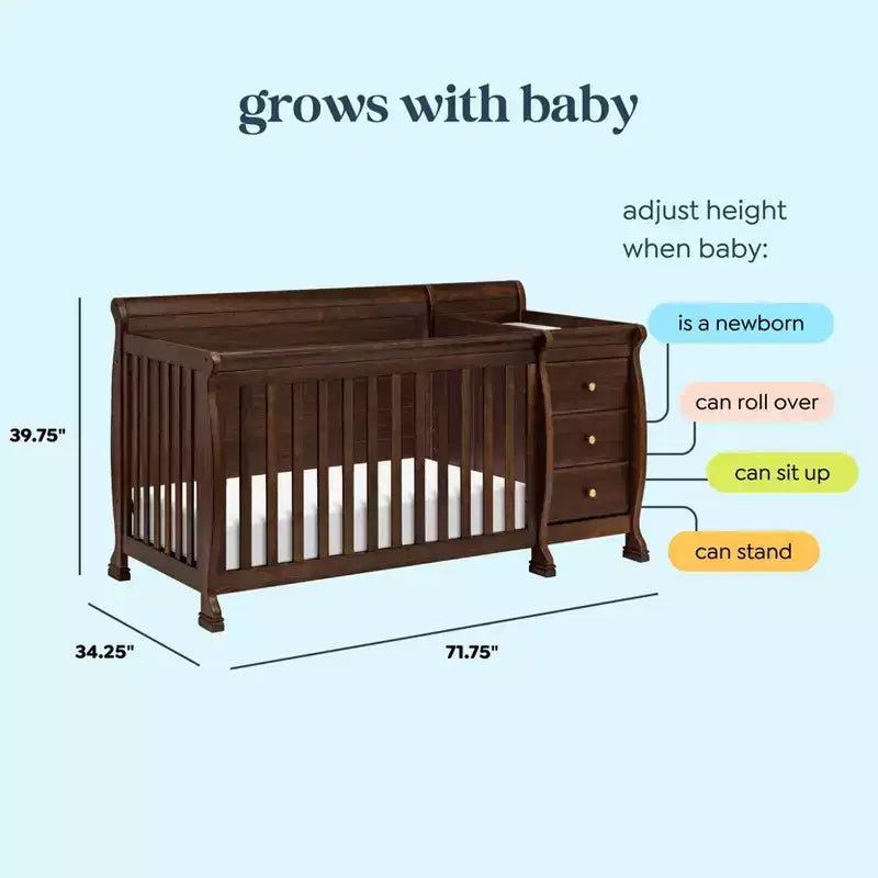 Lit de bébé et table à langer combinés 4-en-1 – Châtaignier / Espresso / Gris / Blanc, Unique