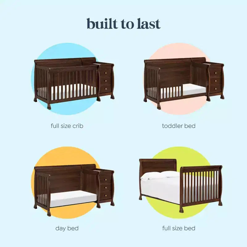 Lit de bébé et table à langer combinés 4-en-1 – Châtaignier / Espresso / Gris / Blanc, Unique