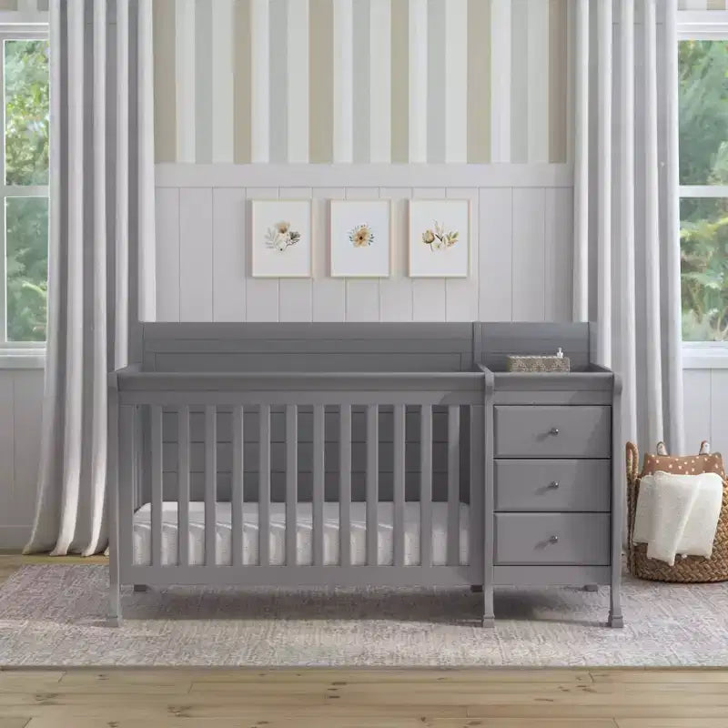 Lit de bébé et table à langer combinés 4-en-1 – Châtaignier / Espresso / Gris / Blanc, Unique