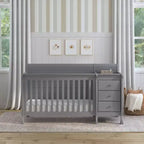 Lit de bébé et table à langer combinés 4-en-1 – Châtaignier / Espresso / Gris / Blanc, Unique