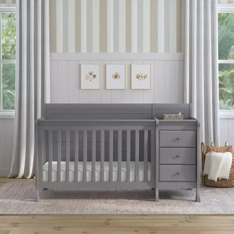 Lit de bébé et table à langer combinés 4-en-1 – Châtaignier / Espresso / Gris / Blanc, Unique