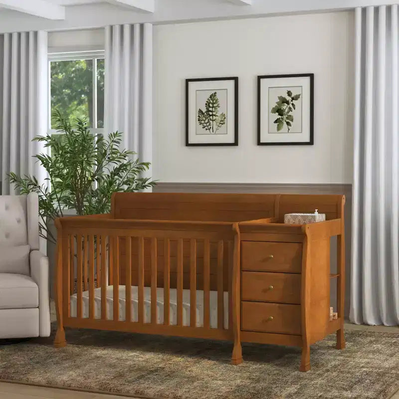 Lit de bébé et table à langer combinés 4-en-1 – Châtaignier / Espresso / Gris / Blanc, Unique