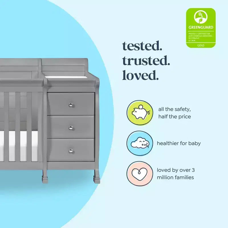 Lit de bébé et table à langer combinés 4-en-1 – Châtaignier / Espresso / Gris / Blanc, Unique