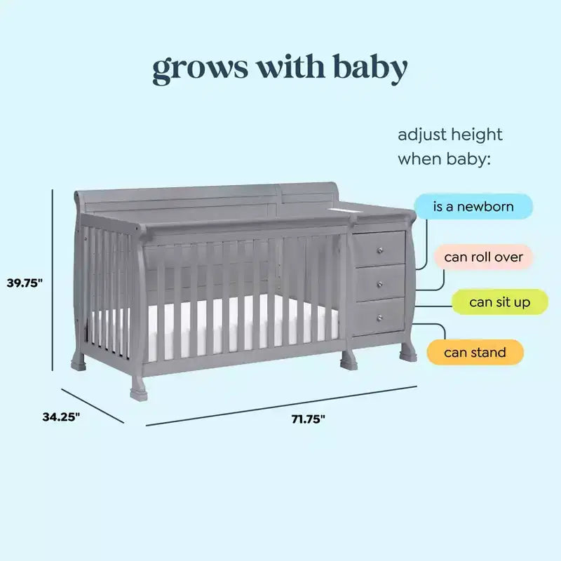 Lit de bébé et table à langer combinés 4-en-1 – Châtaignier / Espresso / Gris / Blanc, Unique
