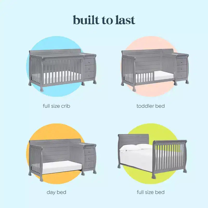 Lit de bébé et table à langer combinés 4-en-1 – Châtaignier / Espresso / Gris / Blanc, Unique