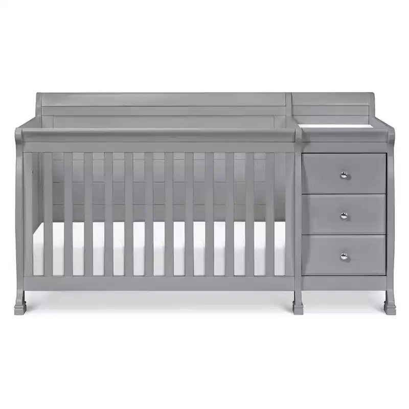 Lit de bébé et table à langer combinés 4-en-1 – Châtaignier / Espresso / Gris / Blanc, Unique