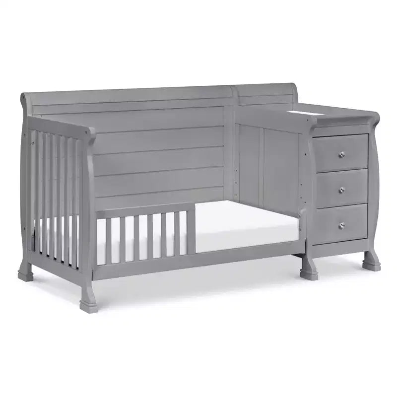 Lit de bébé et table à langer combinés 4-en-1 – Châtaignier / Espresso / Gris / Blanc, Unique