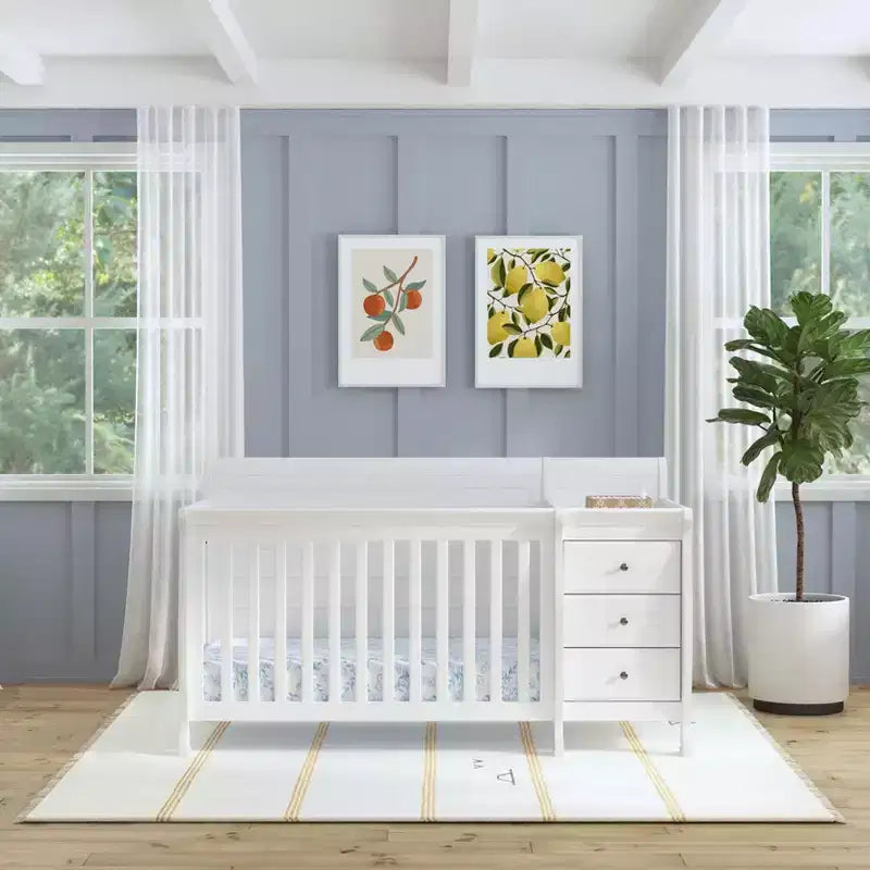Lit de bébé et table à langer combinés 4-en-1 – Châtaignier / Espresso / Gris / Blanc, Unique