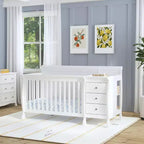 Lit de bébé et table à langer combinés 4-en-1 – Châtaignier / Espresso / Gris / Blanc, Unique