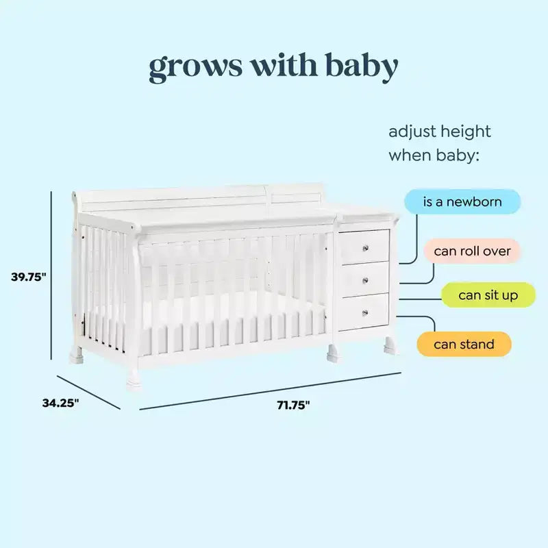Lit de bébé et table à langer combinés 4-en-1 – Châtaignier / Espresso / Gris / Blanc, Unique
