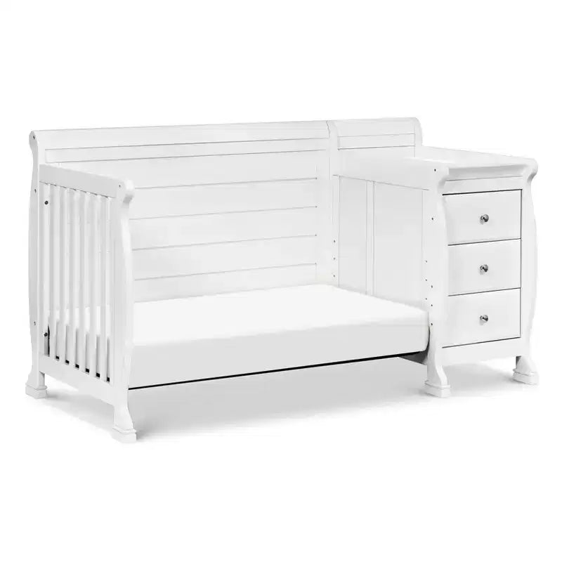 Lit de bébé et table à langer combinés 4-en-1 – Châtaignier / Espresso / Gris / Blanc, Unique