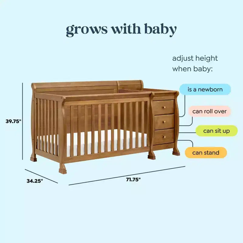 Lit de bébé et table à langer combinés 4-en-1 – Châtaignier / Espresso / Gris / Blanc, Unique