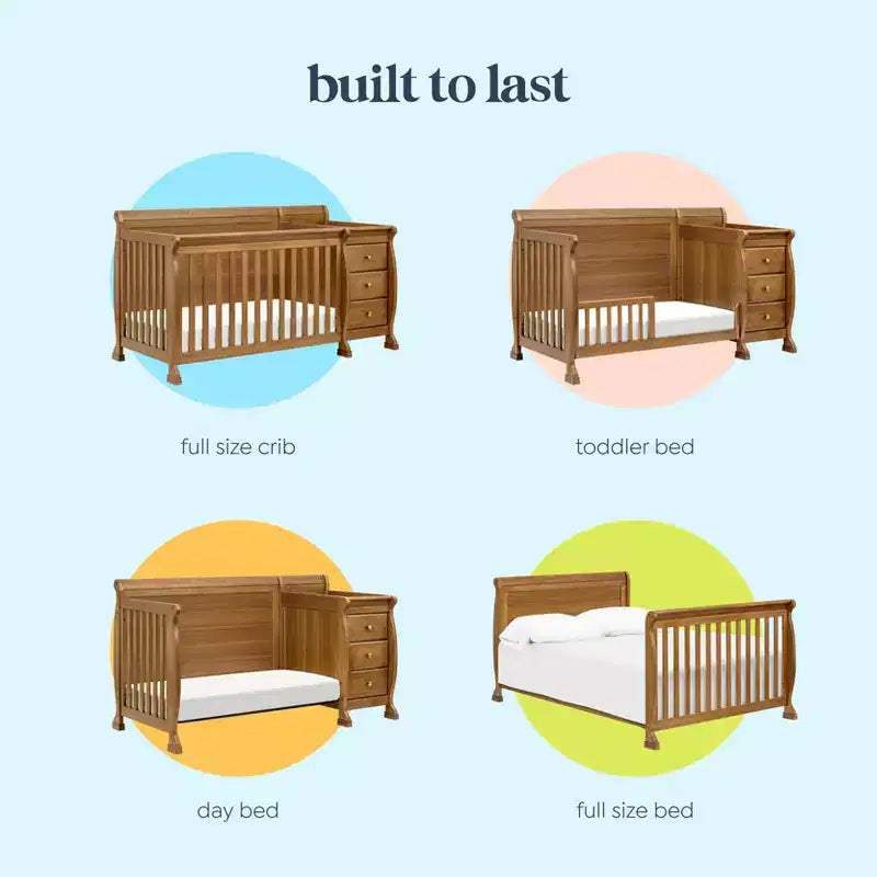 Lit de bébé et table à langer combinés 4-en-1 – Châtaignier / Espresso / Gris / Blanc, Unique