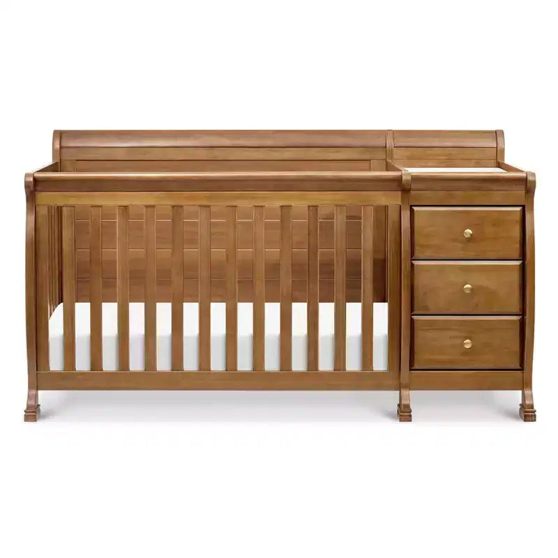 Lit de bébé et table à langer combinés 4-en-1 – Châtaignier / Espresso / Gris / Blanc, Unique