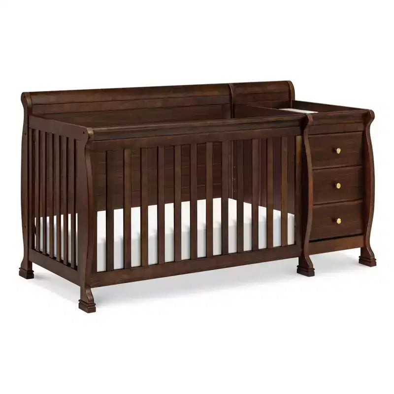 Lit de bébé et table à langer combinés 4-en-1 – Châtaignier / Espresso / Gris / Blanc, Unique