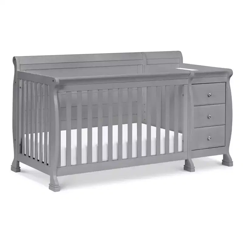 Lit de bébé et table à langer combinés 4-en-1 – Châtaignier / Espresso / Gris / Blanc, Unique